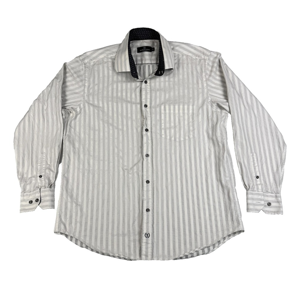 Bugatchi Uomo Mens Striped Button Up Shirt Size XL Dot Striped Flip Cuff EUC